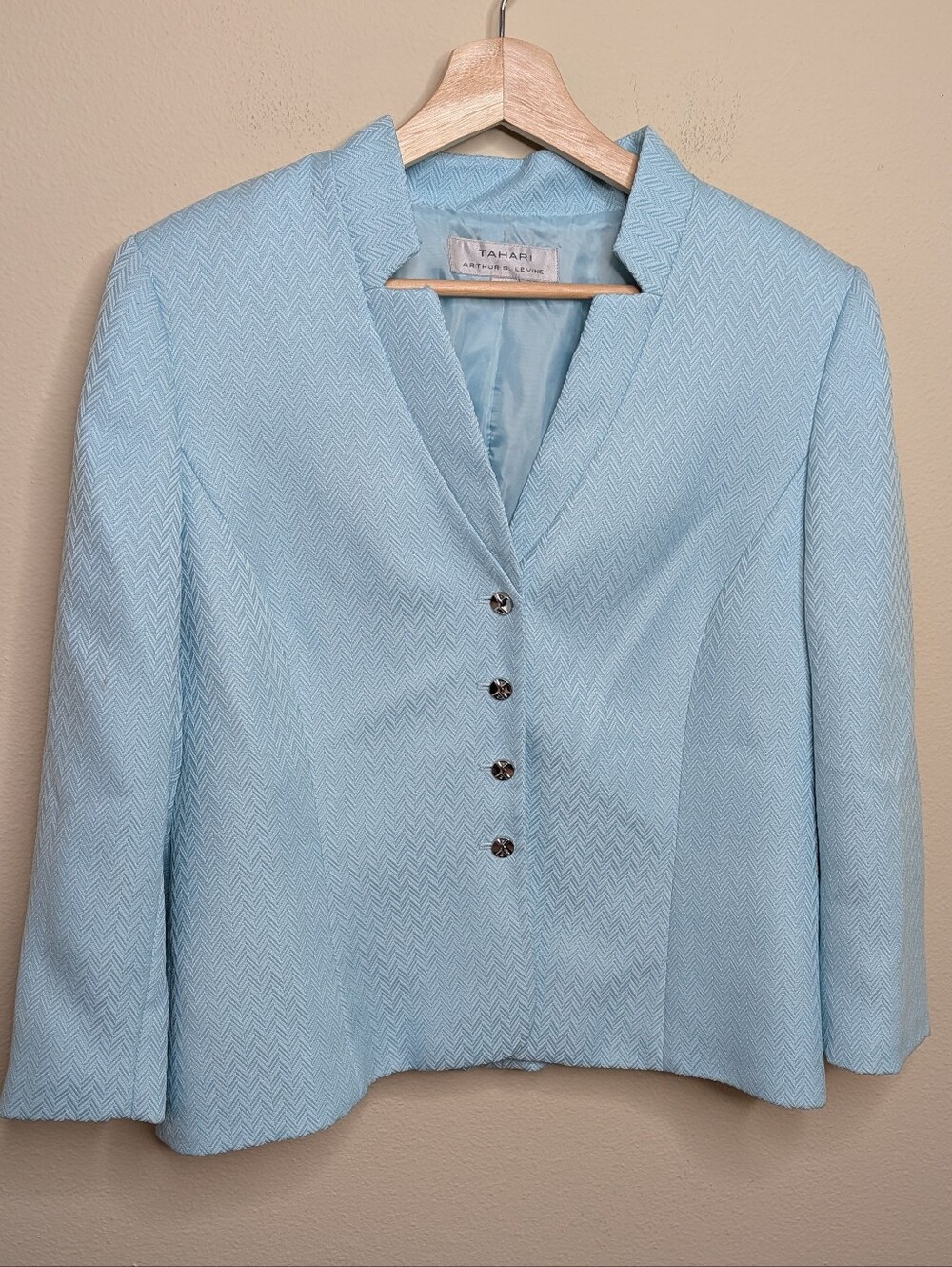 Tahari Arthur S. Levine Powder Blue‎ Herringbone Blazer Size 14